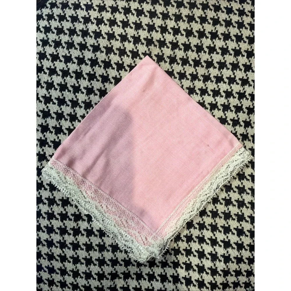 VTG Handpainted Pink Handkerchief Beautiful Lady Souvenir Greece Hankie 1940/50s